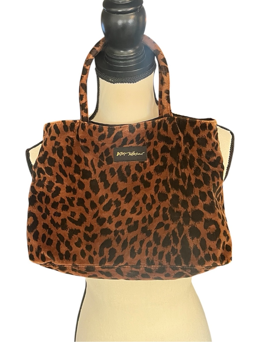 Vintage Betsey Johnson Faux Fur Fuzzy Leopard Print Tote Bag Purse
